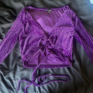 Velvet purple Fashion Nova crop top. Its crossed in the front and can be tied